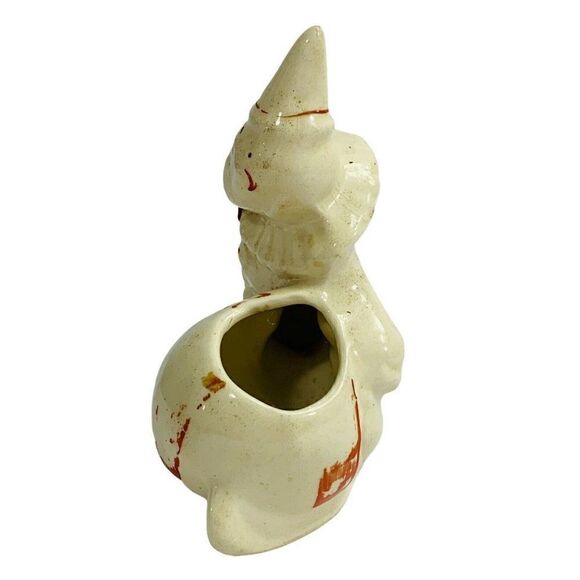 Vintage Ceramic Clown Figurine Red White Circus Whimsical Farmhouse Folk Decor - Picture 3 of 7